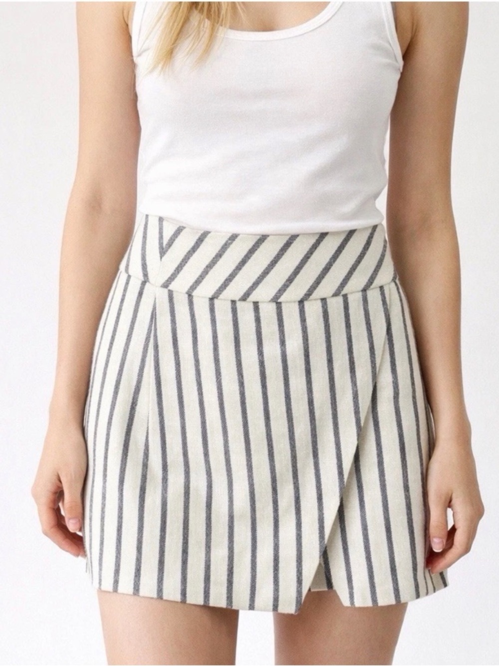 J.Crew 100% Linen Striped Faux Wrap Mini Skirt  Size 00 Summer Coastal